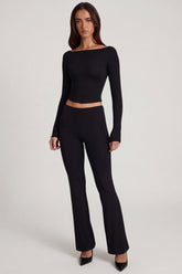 Modal Mid-Rise Flared Trousers in Black