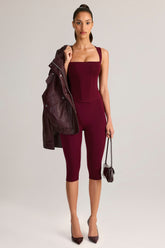 Modal Mid-Rise Capri Leggings in Wine
