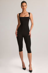Modal Square-Neck Bodycon Capri Jumpsuit in Black