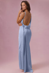 Satin Draped Bridesmaid Dress in Powder Blue