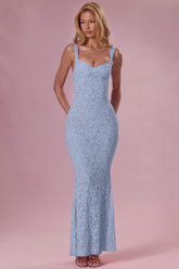 Premium Lace Sweetheart-Neck Gown in Powder Blue
