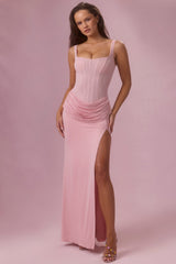 Mesh Draped Bridesmaid Dress in Blush Pink