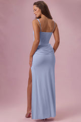 Mesh Draped Bridesmaid Dress in Powder Blue