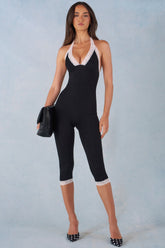Modal Lace-Trim Capri Jumpsuit in Black