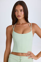 Strappy Halterneck Corset Top in Green