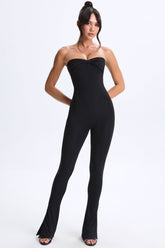 Modal Twist-Front Split Hem Flared Jumpsuit in Black