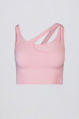 Seamless Soft Rib Asymmetric Sports Bra in Powder Pink