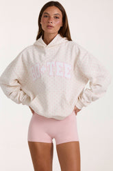 Oversized Applique Hoodie in Ivory Polka Dot