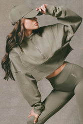 Cotton Jersey Acid Wash Cropped Sweatshirt in Light Green