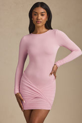 Modal Twist-Front Ruched Backless Mini Dress in Soft Pink