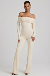 Modal Off-Shoulder Ruched Jumpsuit in Ivory