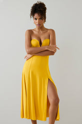 Slinky Jersey Strapless A-Line Midaxi Dress in Golden Yellow