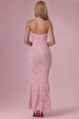 Embellished Square Neck Maxi Dress in Blush Pink
