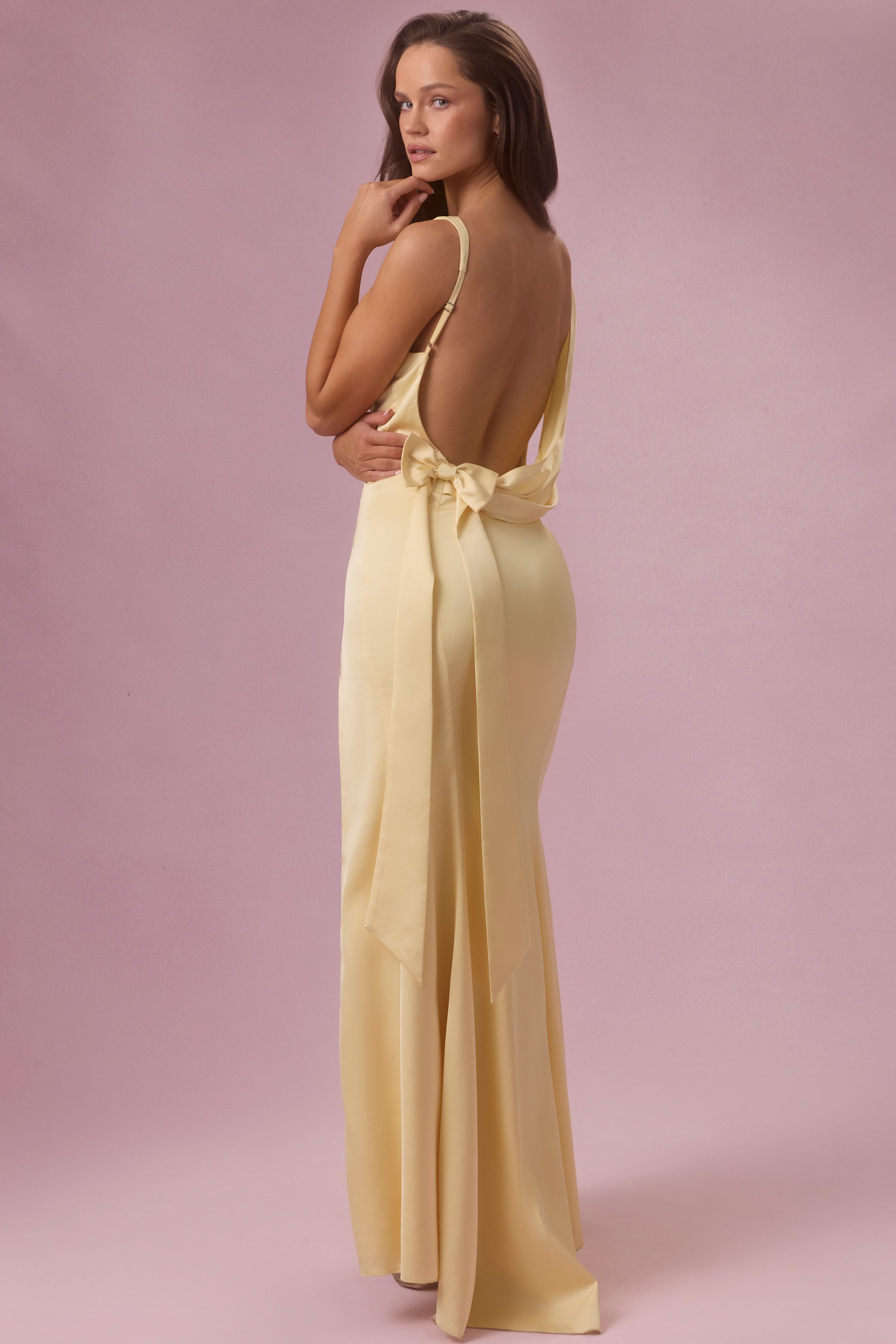 Satin Draped Bridesmaid Dress in Butter Yellow