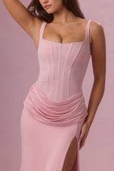 Mesh Draped Bridesmaid Dress in Blush Pink