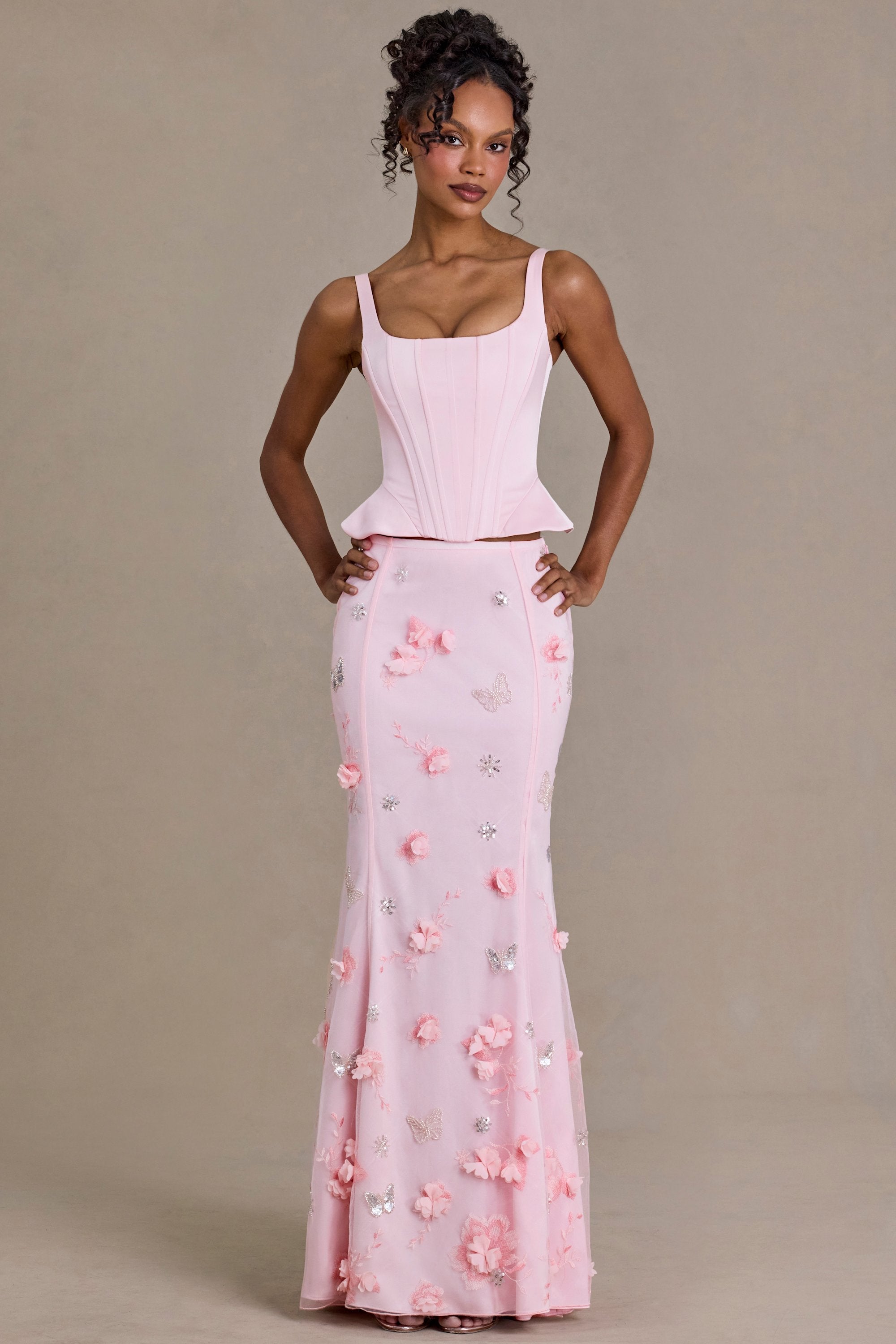 Premium Embellished Tulle Skirt in Baby Pink