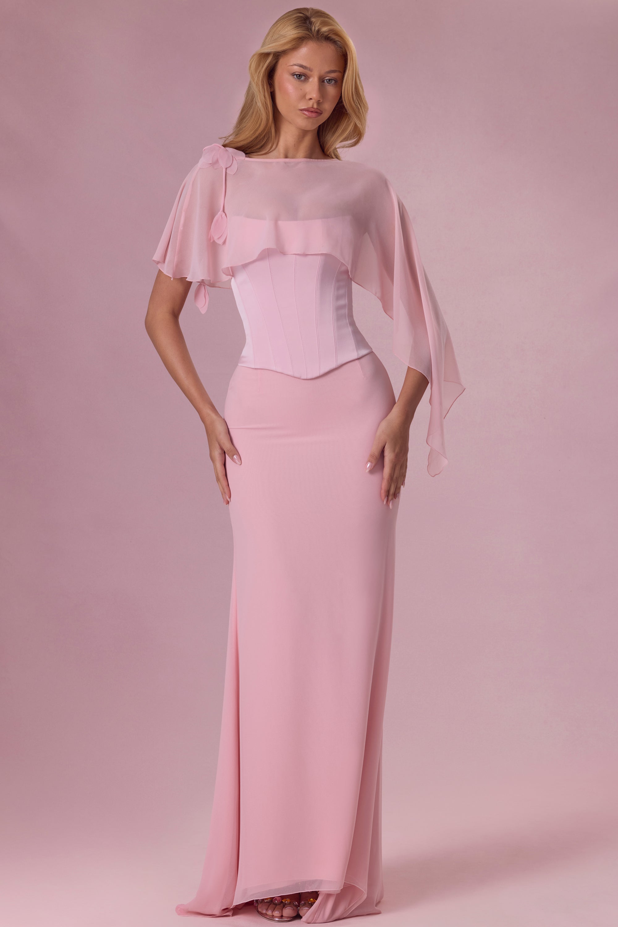 Satin Corset Bridesmaid Dress in Blush Pink