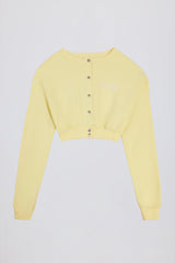 Brushed Jersey Button-Up Cropped Cardigan in Soft Yellow