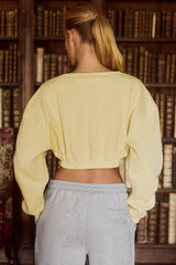 Brushed Jersey Button-Up Cropped Cardigan in Soft Yellow