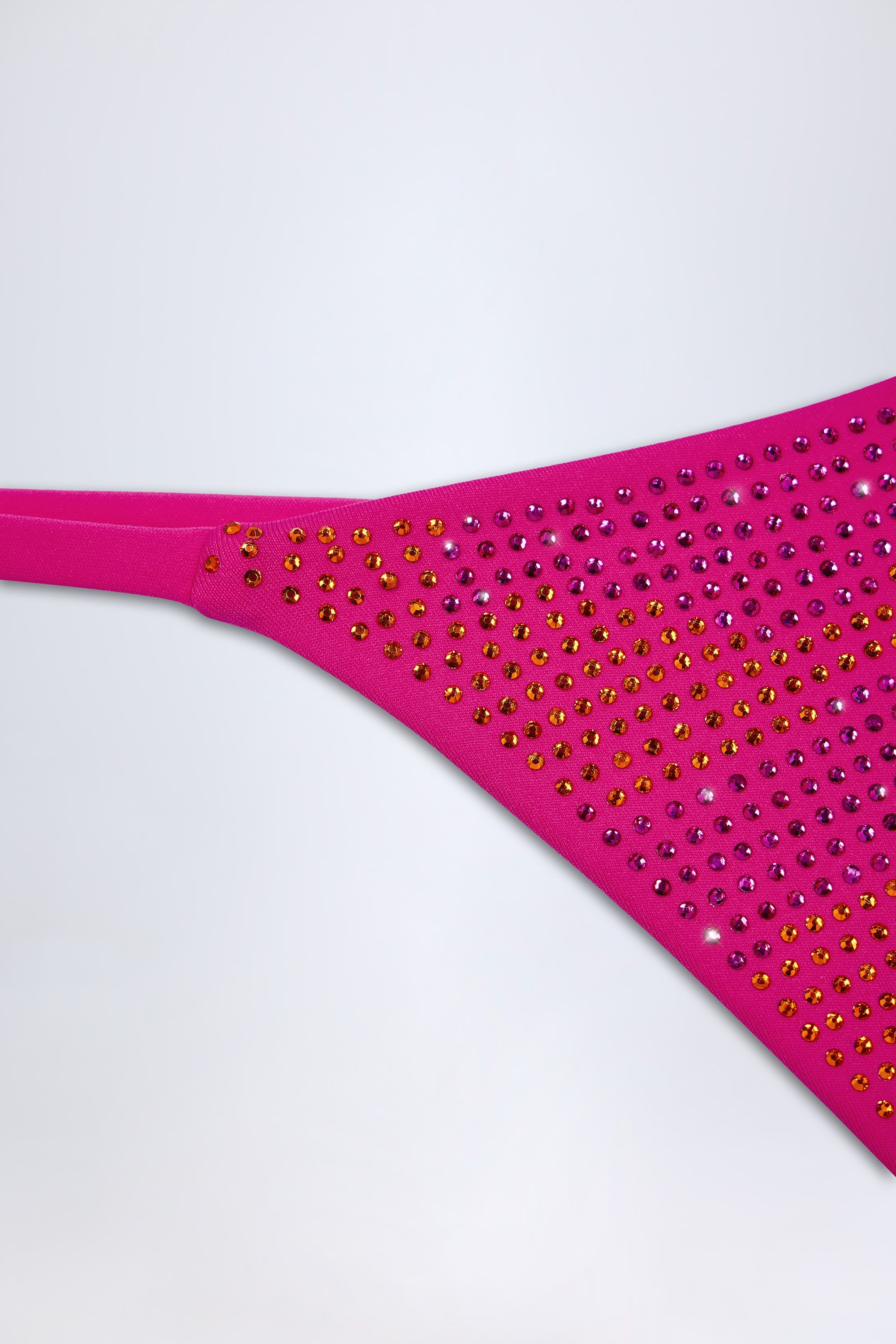 Embellished Thong Bikini Bottoms in Pink Tropical Print