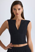 V-Neck Structured Crop Top in Black