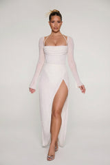 Embellished Cowl Neck Maxi Dress in Ivory