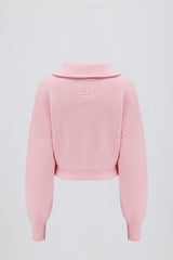 Ribbed Knit Zip-Up Cropped Sweatshirt in Pale Pink